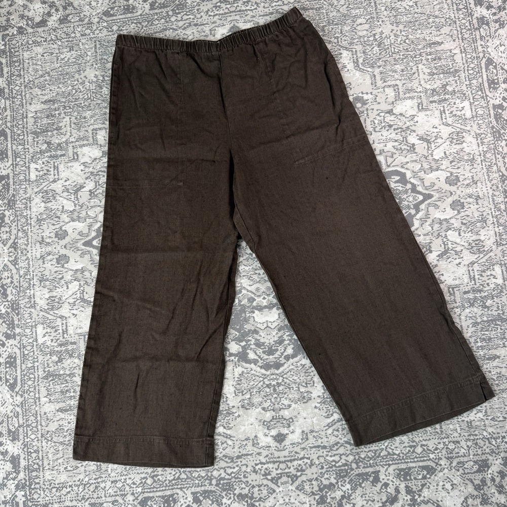 Vintage Chicos Design Linen Brown Wide Leg Crop Pants Elastic Waist Size 12 (2) - Picture 1 of 11